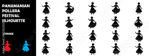 Pollera Festival Panama Silhouette Icon – Traditional Dress & Cultural Dance Vector