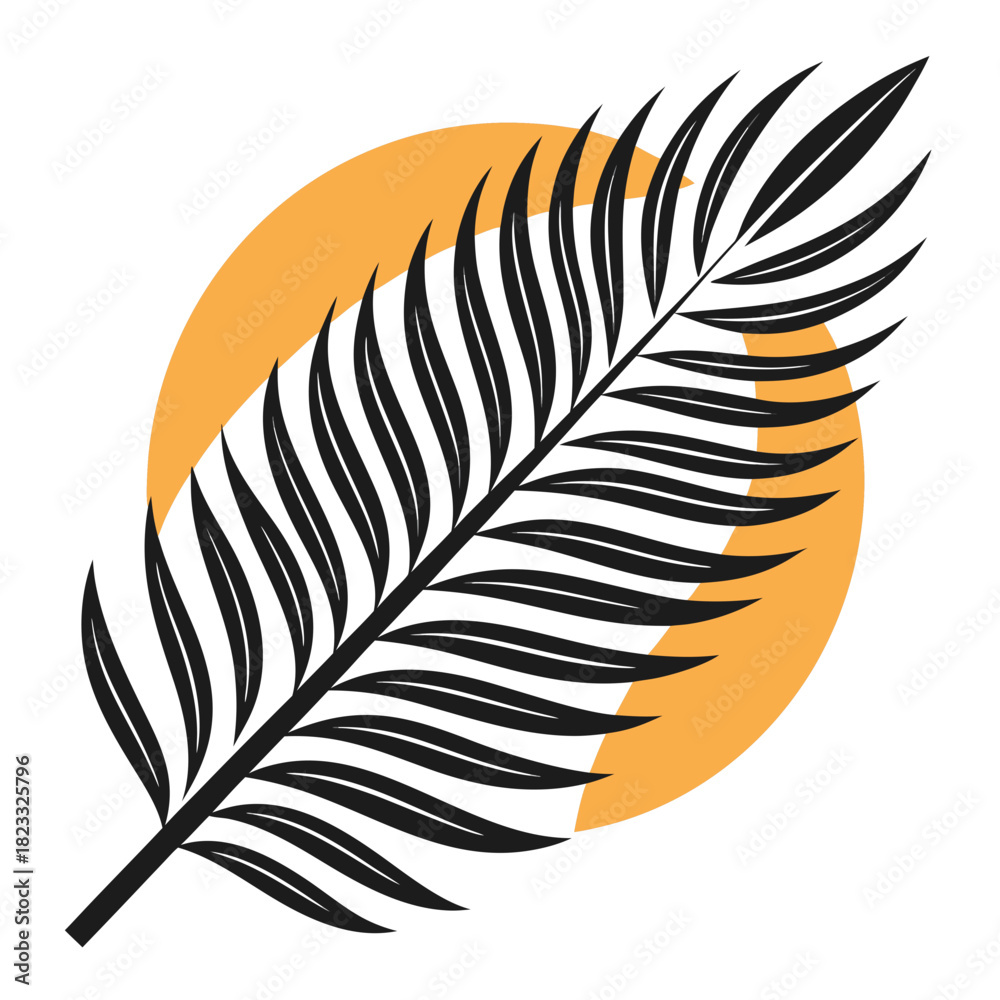 Obraz premium Palm leaf illustration with orange circle