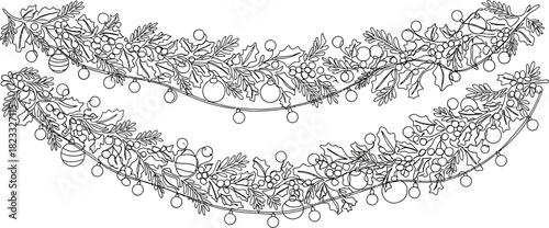 Christmas garland holly berries ornaments lights festive decoration winter