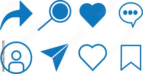 Set of share vector icon, share, message, thumb and save simple Link, share link, external link black vector icon symbol, Vector EPS 10 illustration,
