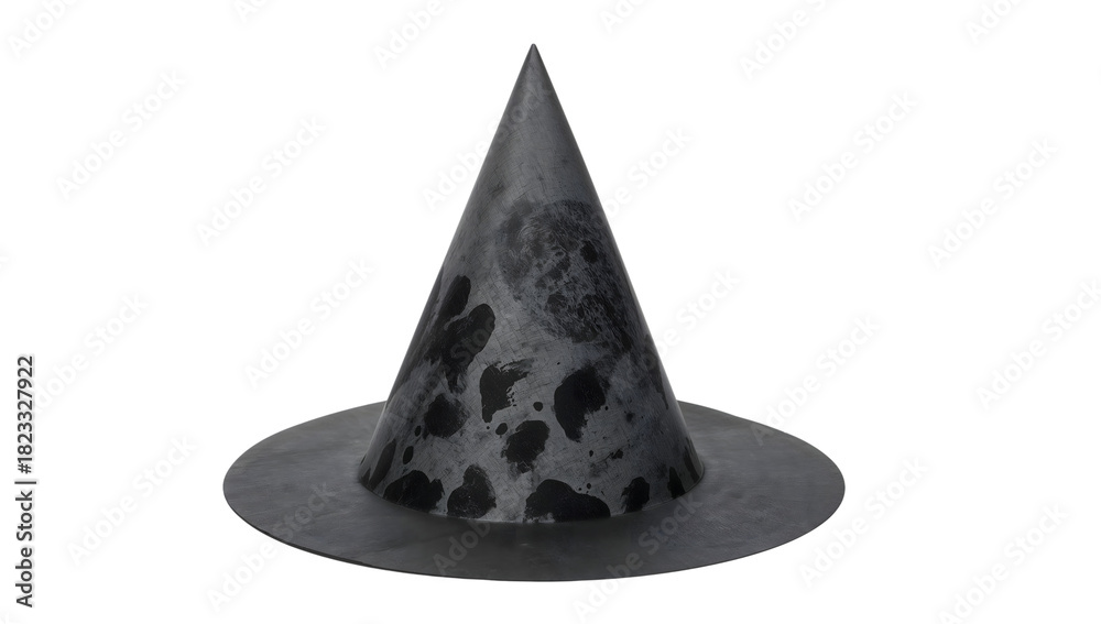 Fototapeta premium Black spotted witch hat on the transparent background isolated for halloween costume parties and festive magic events