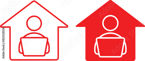 Person inside a house outline vector illustration Simple house icon with person  on white background home symbol