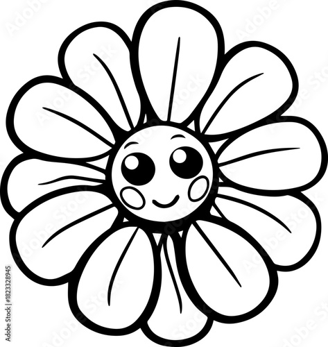 SVG vector illustration of artificial flowers.Black and White Illustration of a Sunflower Design