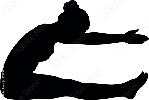 Female silhouette doing seated stretch exercise, yoga fitness