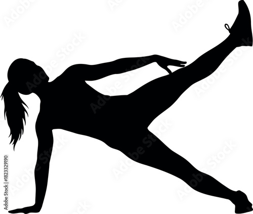 Woman performing side plank with leg raise, fitness exercise