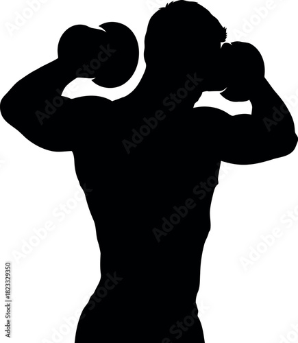 Powerful male boxer silhouette in a fighting stance with gloves