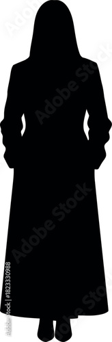 Foto Standing hooded figure silhouette on a white or transparent background