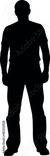Full length standing male silhouette on clean white background
