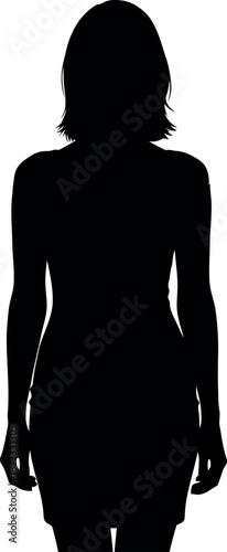 Standing woman silhouette, full body, short hair, wearing dress