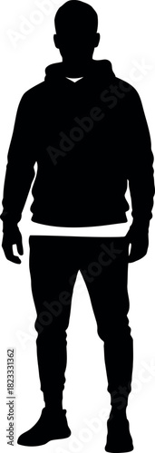 Male silhouette standing in hoodie and joggers, full body vector