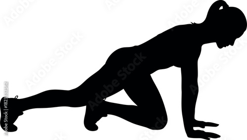 Female athlete silhouette in dynamic exercise pose for fitness
