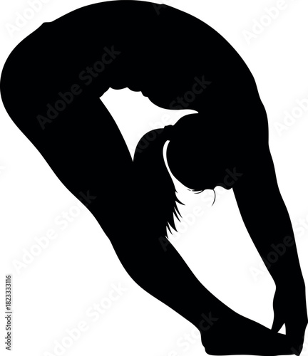 Woman's silhouette performing intense forward bend yoga pose.