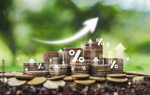 Tableau sur toile Coins and green background