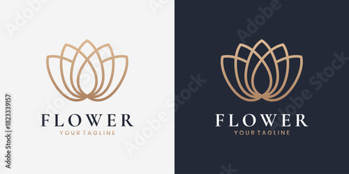 Elegant lotus flower line logo design