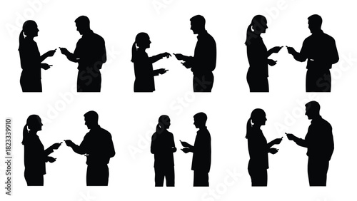 People exchanging information silhouettes isolated on white background, Vector