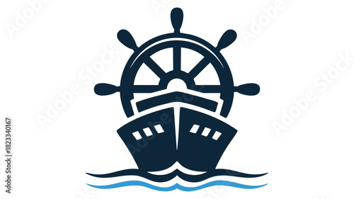 Nautical ship helm and boat logo