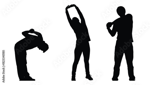 Stretching exercise silhouettes isolated on white background, Vector