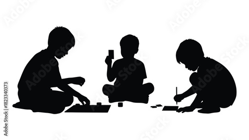 Children playing games silhouette isolated on white background, Vector