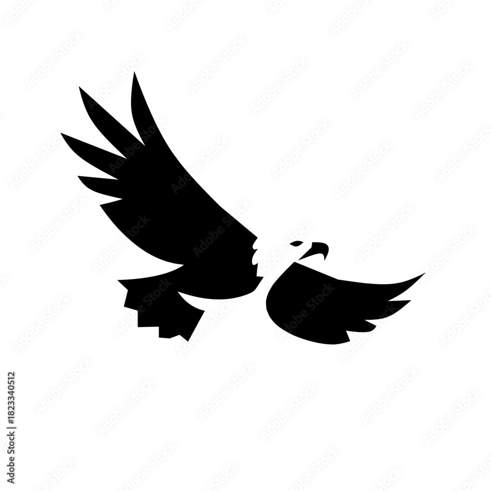 Obraz premium A powerful, minimal black and white logo of an eagle in mid-flight with wide, stylized wings. Ideal for sports, security, finance, or any brand emphasizing strength, freedom, and precision.