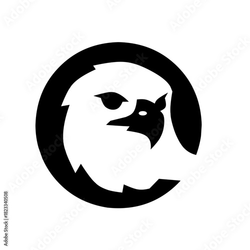 A bold, minimal black and white logo featuring an eagle or hawk head within a black circle. The fierce raptor icon is perfect for security, finance, sports teams, or any brand symbolizing power and fo