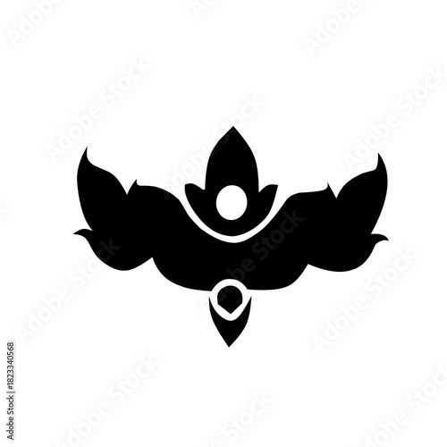 A symmetrical, stylized black and white ornamental design resembling a floral motif, crown, or abstract wings. Ideal for beauty, luxury, decoration, spiritual, or premium branding needing an elegant e