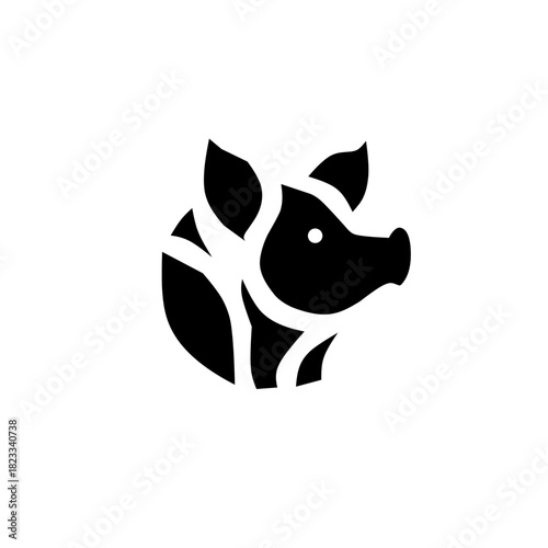A minimal, black and white logo design featuring a pig's head profile with stylized, curved white stripes. Perfect for butchery, charcuterie, farming, or any food and agriculture-related branding.