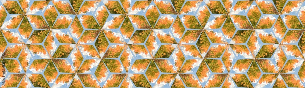 Fototapeta premium Watercolor. Autumn maple grove. Mosaic. Seamless pattern for web