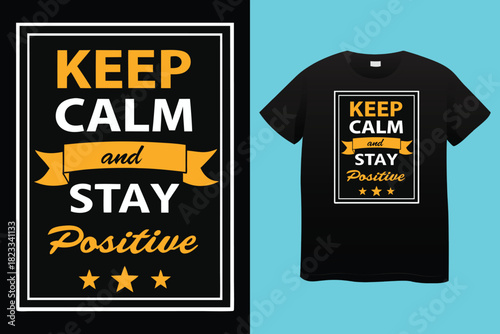 Black t shirt with bold colorful text graphic that says stay positive and a skull wearing sunglasses