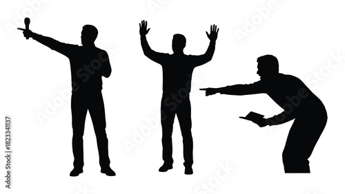 Human silhouettes with various gestures isolated on white background, Vector