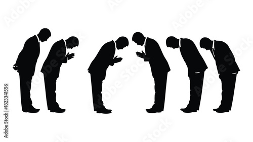 Silhouettes of businessmen bowing isolated on white background, Vector