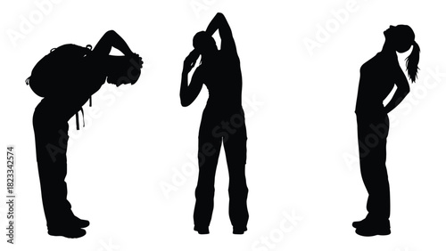 People stretching silhouettes isolated on white background, Vector