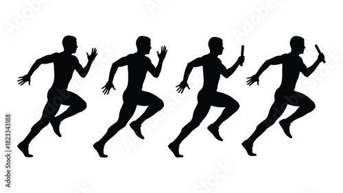 Running and relay race silhouettes isolated on white background, Vector