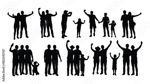 Diverse silhouettes of people in various poses isolated on white background, Vector