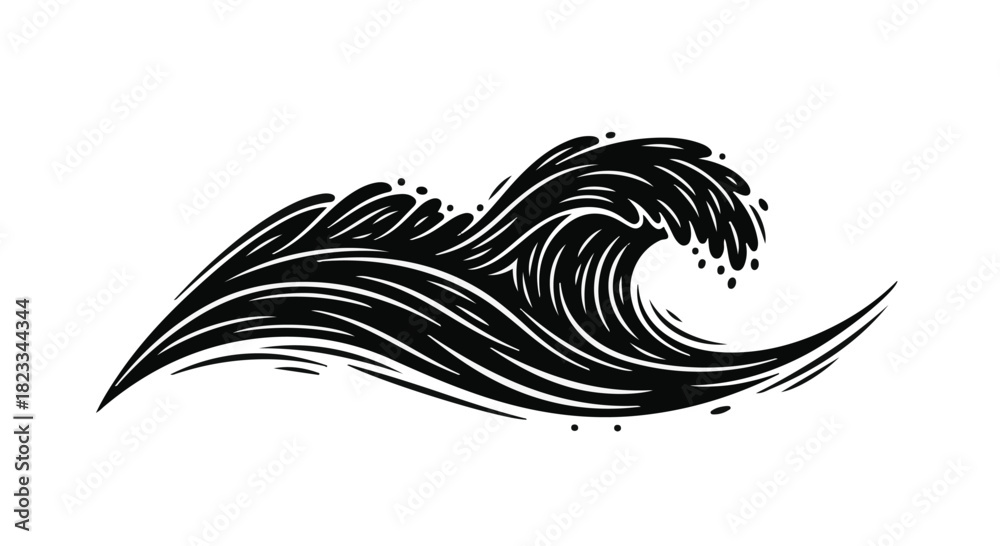 Obraz premium Dynamic black wave illustration with foamy crest, evoking power and movement