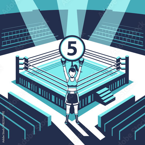 Boxing Ring Announcer Holding Round Number Five Above Her Head