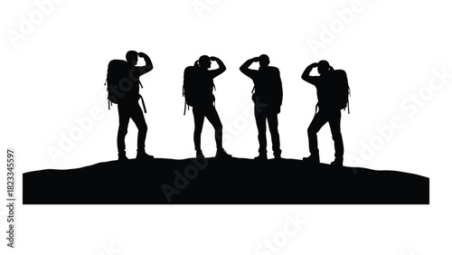 Hikers looking out silhouette isolated on white background, Vector