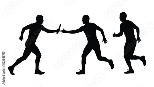 Relay race baton pass silhouettes isolated on white background, Vector