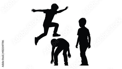 Children playing silhouettes isolated on white background, Vector