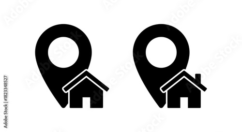 Home location pin icon in flat style. House address marker symbol