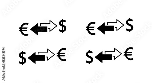 Euro to dollar exchange arrow in flat style. Money conversion and forex transaction symbol