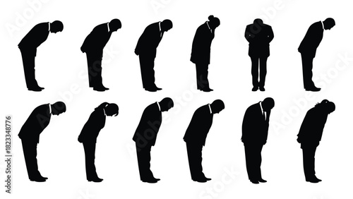 Bowing people silhouettes collection isolated on white background, Vector