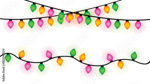 Colorful Christmas Lights Festive Holiday Glowing String Decoration Vector Illustration