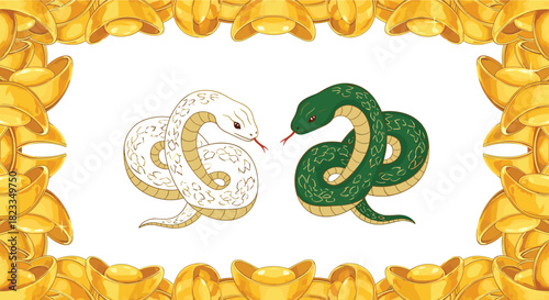 Two serpents intertwined a symbolic representation of duality and balance in nature.