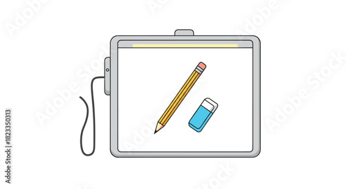 A bright lightbox for tracing drawings with a pencil and an eraser on its surface.