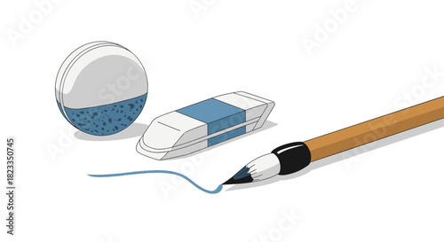 Artistic tools including a brush and erasers for creative expression and correction.