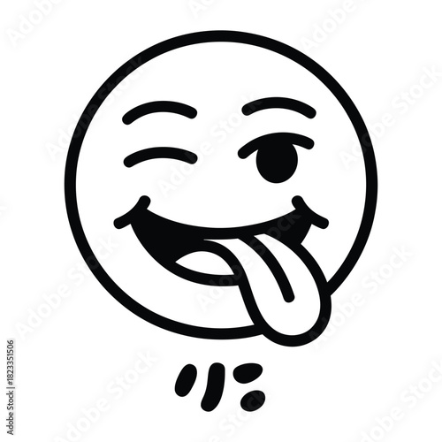 A playful and mischievous handdrawn emoji winking with its tongue sticking out, expressing a fun and cheeky emotion