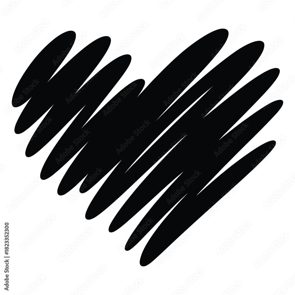 Obraz premium Abstract handdrawn black scribbled heart shape, a symbol of love, passion, and emotion, , perfect for creative design projects