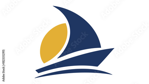 Sailing boat sun ocean waves logo
