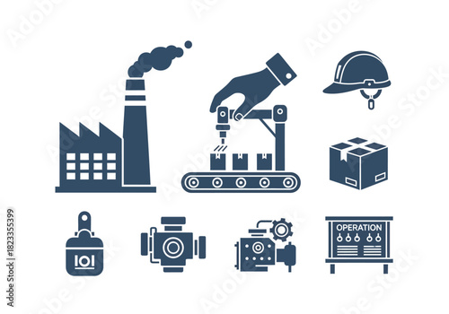 Industrial Operations Vector Set Factory, Machinery & Safety Gear