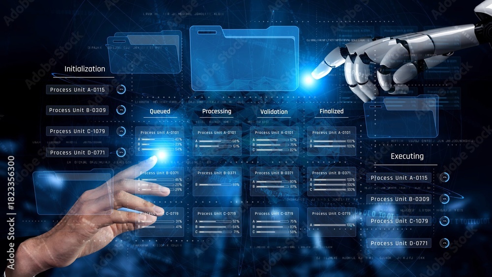 Obraz premium AI enhances task workflow management with real-time progress tracking, status visualization, and automated updates to optimize productivity and team coordination Marrow